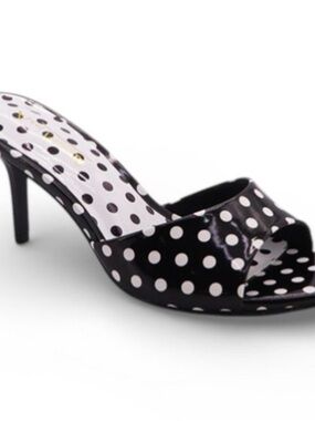 Anne Michelle Black and White Polka Dot Peep Toe Mules